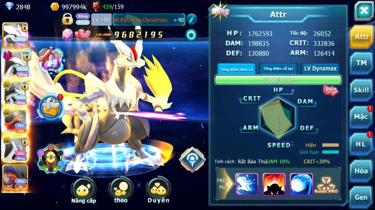 MÃ : #TTS4540 - SV 1300 - V12 - UNVOA WHITE DYNAMAX BLACK BC HOOH BC CẶP LATI BC KYOGRE BC