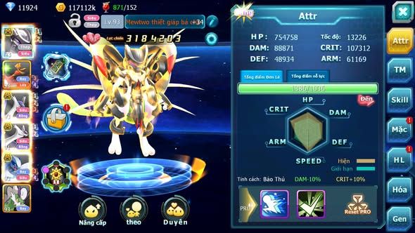 MÃ : #TTS4539 - SV 1519 - V6 - 12K KC - MEW GIÁP BÁ CHỦ HOOH CẶP LATI BC LUGIA BC NHIỀU PET HT