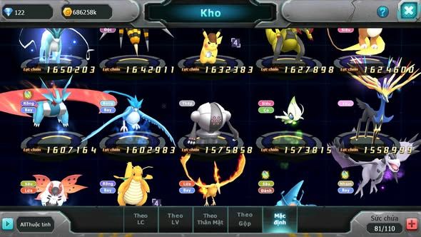 MÃ : #TTS4655 - SV 1602 - HOOH BÁ CHỦ QVLD BC THẦN GIÓ BC YVETAL GROUDON NHIỀU PET HT