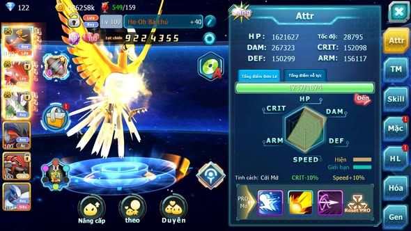 MÃ : #TTS4655 - SV 1602 - HOOH BÁ CHỦ QVLD BC THẦN GIÓ BC YVETAL GROUDON NHIỀU PET HT