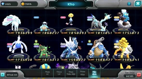 MÃ : #TTS4668 - SV 1710 - TOP 44 - V12 - PALKIA CH SS NGON KYOGRE BC UNVOA WB BC CẶP LATI BC