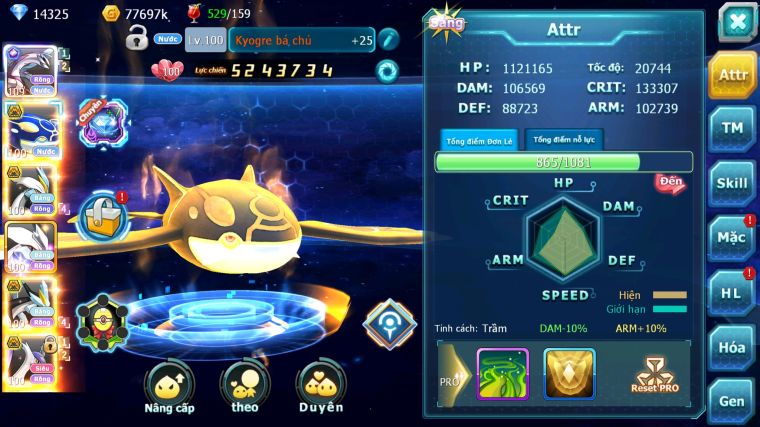 MÃ : #TTS4668 - SV 1710 - TOP 44 - V12 - PALKIA CH SS NGON KYOGRE BC UNVOA WB BC CẶP LATI BC