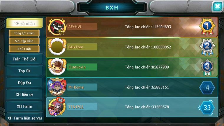 MÃ : #TTS4702 - SV 1582 - TOP33 - V11 - HOOH DYNAMAX QVLD BC THẦN GIÓ BC UNVOA YVETAL LATI BC NHIỀU PET HT