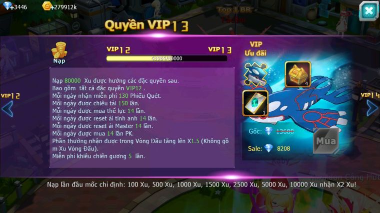 MÃ : #TTS4701 - SV 1770 - TOP3 - V12 - HOOH BÁ CHỦ YVETAL THẦN GIÓ BC ZEVIL NHIỀU PET HT