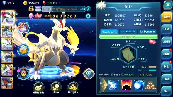 MÃ : #TTS4709 - SV 1667 - V10 - WHITE DYNAMAX BLACK BC UNVOA PALKIA NHIỀU PET HT