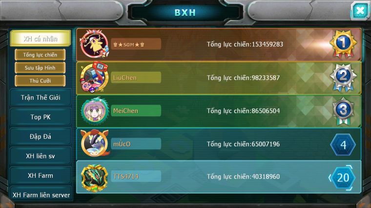 MÃ : #TTS4714 - SV 1645 - TOP20 - V14 - HOOH DYNAMAX GẦN ĐỦ CH YVETAL CH THẦN GIÓ BC CẶP CÁ BC QVLD BC DRAK HOOH RAY UNOVA NHIỀU PET HT