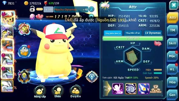 MÃ : #TTS4738 - SV 1393 - V12 - PIKACHU DYNAMX RAIKOU CH HOOH BC WB DYNAMAX UNVOA TAPU KOKO BC THẦN GIÓ BC QVLD BC