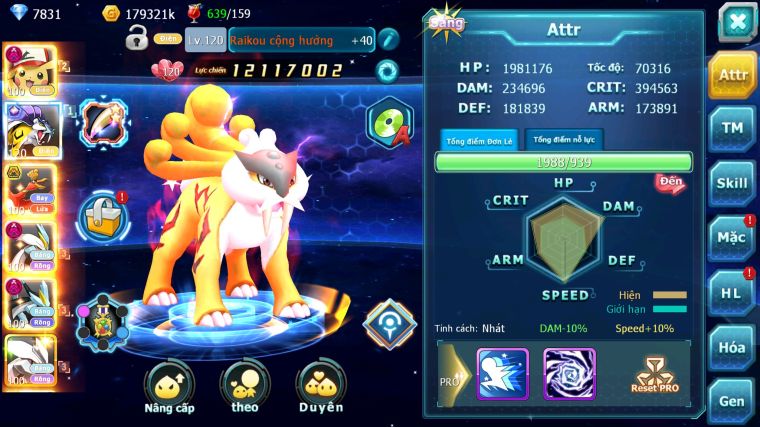 MÃ : #TTS4738 - SV 1393 - V12 - PIKACHU DYNAMX RAIKOU CH HOOH BC WB DYNAMAX UNVOA TAPU KOKO BC THẦN GIÓ BC QVLD BC