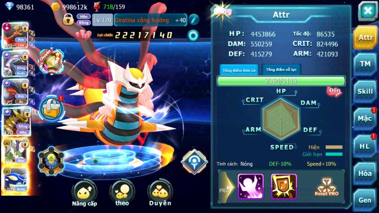 MÃ : #TTS4759 - SV 38 - TOP6 - 98K KC - HOOH CH DYNAMAX PALKIA CH YVETAL CH GIRATINA CH NHIỀU PET BÁ CHỦ