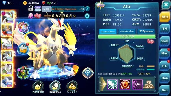 MÃ : #TTS4790 - SV 1420 - V12 - WHITE DYNAMAX HOOH BC UNVOA BLACK BC THẦN GIÓ BC LUGIA BC RAYQUAZA CẶP LATI BÁ CHỦ NHIỀU PET HT