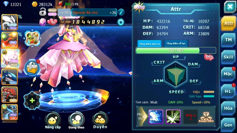 MÃ : #TTS4789 - SV 1782 - TOP 9 - V4 - 13K KC - UNVOA HOOH DIANCIE BC KYOGRE NHIỀU PET HT