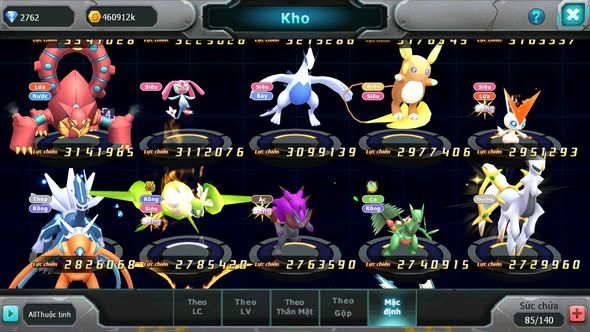 MÃ : #TTS4807 - SV 1310 - V8 - PALKIA CH RAYQUAZA BC YVETAL BC WB BC UNVOA KYOGRE BC THẦN GIÓ BC NHIỀU PET HT