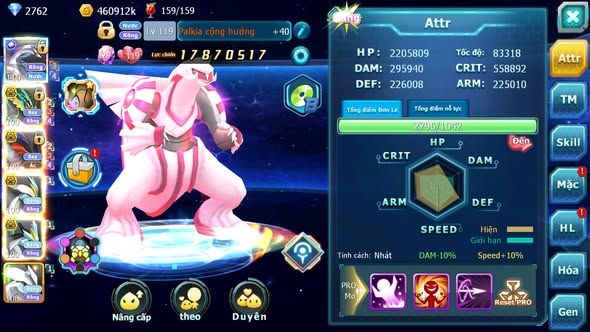 MÃ : #TTS4807 - SV 1310 - V8 - PALKIA CH RAYQUAZA BC YVETAL BC WB BC UNVOA KYOGRE BC THẦN GIÓ BC NHIỀU PET HT