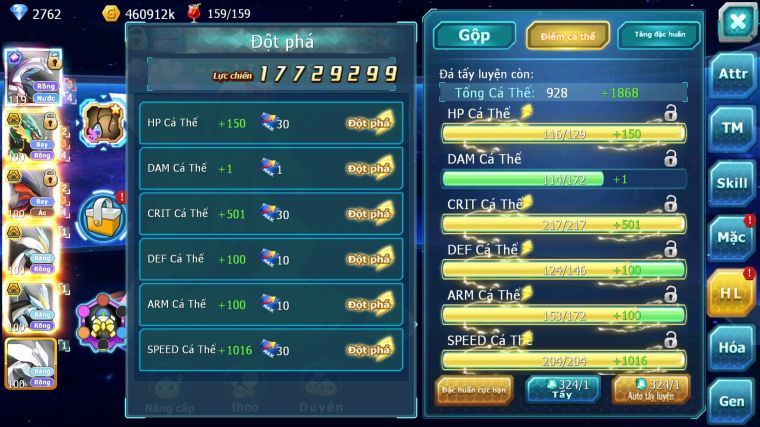 MÃ : #TTS4807 - SV 1310 - V8 - PALKIA CH RAYQUAZA BC YVETAL BC WB BC UNVOA KYOGRE BC THẦN GIÓ BC NHIỀU PET HT