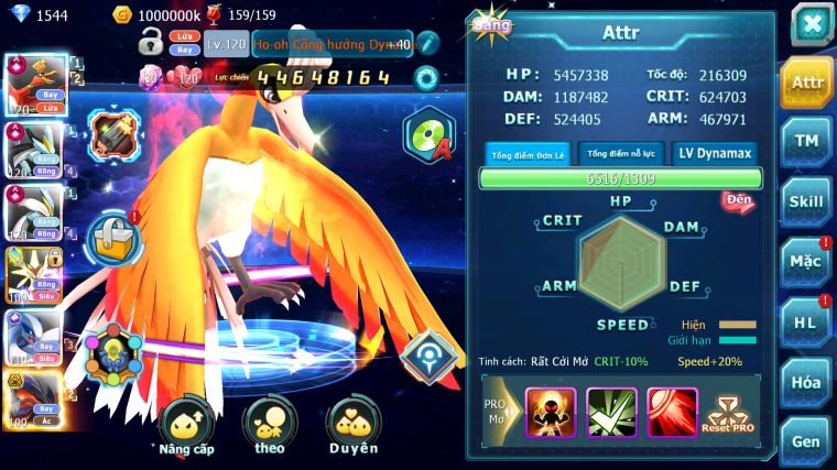 MÃ : #TTS4841 - SV 899 - TOP 11 - V15 - HOOH CH DYNAMAX WB CH DYNAMAX MEGANEC LUGIA CH NHIỀU PET BÁ CHỦ