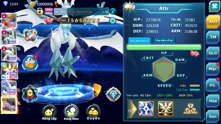 MÃ : #TTS4841 - SV 899 - TOP 11 - V15 - HOOH CH DYNAMAX WB CH DYNAMAX MEGANEC LUGIA CH NHIỀU PET BÁ CHỦ