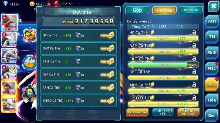 MÃ : #TTS4850 - SV 1216 - TOP 7LC - HOOH CH DYNAMAX WB CH DYNAMAX PALKIA CH YVETAL BC SÉT ĐỒ NGON NHIỀU PET BC