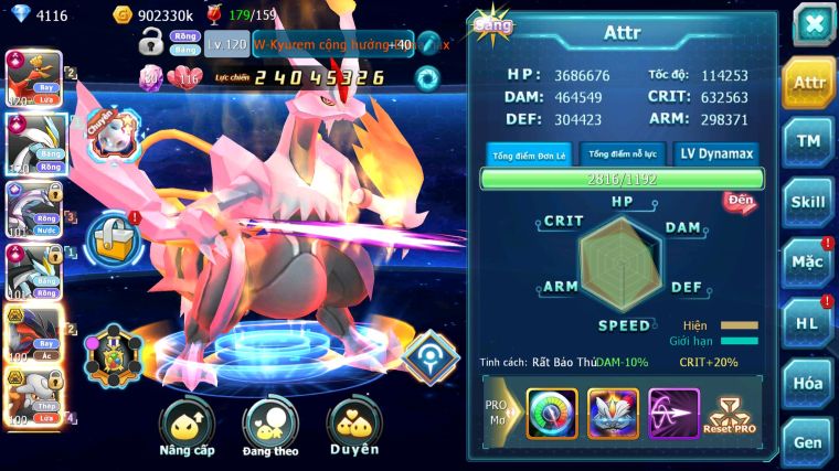 MÃ : #TTS4850 - SV 1216 - TOP 7LC - HOOH CH DYNAMAX WB CH DYNAMAX PALKIA CH YVETAL BC SÉT ĐỒ NGON NHIỀU PET BC