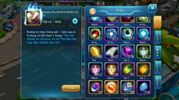 MÃ : #TTS4850 - SV 1216 - TOP 7LC - HOOH CH DYNAMAX WB CH DYNAMAX PALKIA CH YVETAL BC SÉT ĐỒ NGON NHIỀU PET BC