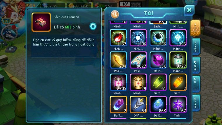 MÃ : #TTS4868 - SV 693 - TOP 8 - V14 - 32K KC - HOOPA BÁ CHỦ BUILD CỰC TỐT PALKIA BC WB DYNAMAX KYOGRE BC NHIỀU PET BÁ CHỦ NGON