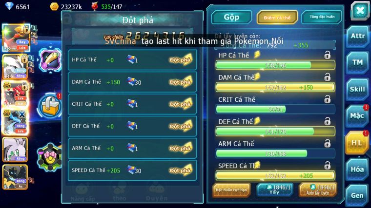 MÃ : #TTS5035 - SV 1789 - HOOH UNVOA GROUDON BC MEGA CHAR BC NHIỀU PET HT