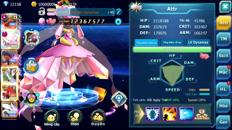 MÃ : #TTS5042 - SV1194 - TOP 23 - HOOH CH DYNAMAX DIANCIE DYNAMX YVETAL THẦN GIÓ BC QVLD BC NHIỀU PET BC