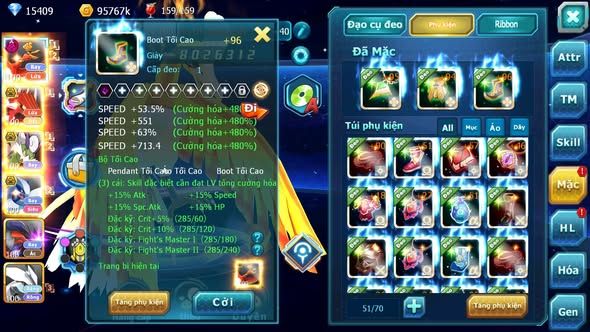 MÃ : #TTS5116 - SV 1693 - V10 - 15K KC - HOOH DYNAMAX QVLD BC THẦN GIÓ BC LUGIA BC YVETAL UNVOA KYOGRE NHIỀU PET HT