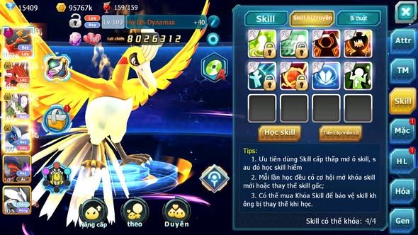 MÃ : #TTS5116 - SV 1693 - V10 - 15K KC - HOOH DYNAMAX QVLD BC THẦN GIÓ BC LUGIA BC YVETAL UNVOA KYOGRE NHIỀU PET HT