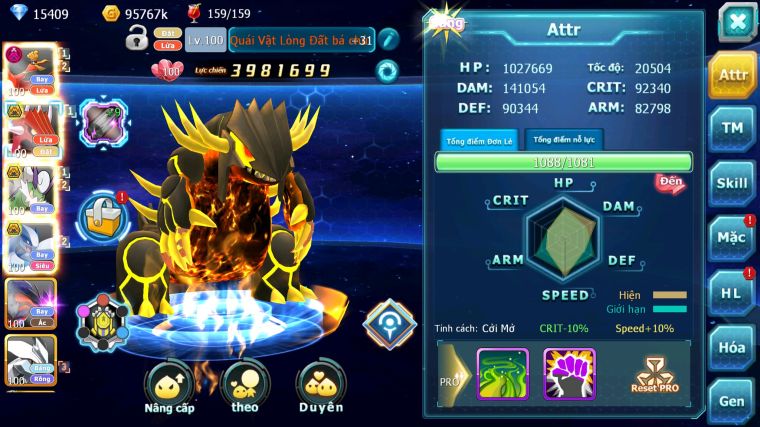 MÃ : #TTS5116 - SV 1693 - V10 - 15K KC - HOOH DYNAMAX QVLD BC THẦN GIÓ BC LUGIA BC YVETAL UNVOA KYOGRE NHIỀU PET HT