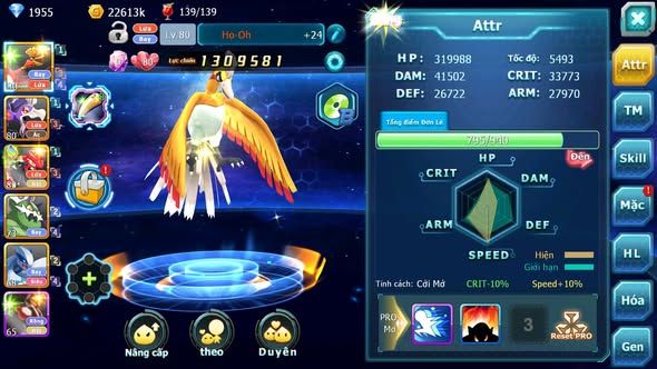 MÃ : #TTS5131 - SV1822 - TOP29 - V8 - HOOH DRAK HOOH GROUDON ZEVIL BTAA NHIỀU PET HT