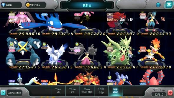 MÃ : #TTS5168 - SV1358 - V12 - HOOH DYNAMAX UNVOA WB BC PALKIA BC CẶP LATI BC THẦN GIÓ BC NHIỀU PET HT