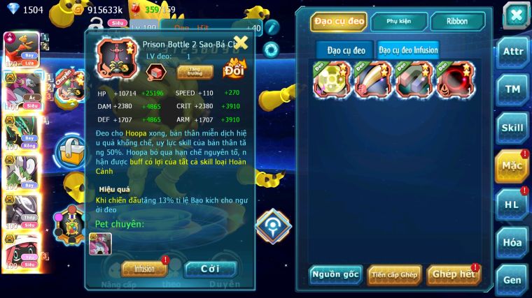 MÃ : #TTS5198 - S722 - TOP 6 - V15 - HOOH CỘNG HƯỞNG DYNAMAX HOOPA BÁ CHỦ RAYQUAZA BC NHIỀU PET HT BUILD KHỎE CHO AE