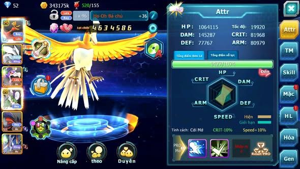 MÃ : #TTS5274 - S1310 - V11 - HOOH BÁ CHỦ UNVOA DRAK HOOH THẦN GIÓ BC YVETAL PR DIALGA CẶP LATI