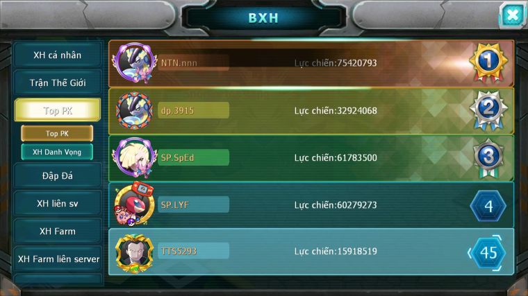 MÃ : #TTS5293 - S1766 - TOP 45 - V5 - HOOH BÁ CHỦ QVLD BC THẦN GIÓ BC HENTRAN GROUDON ZEVIL LUGIA