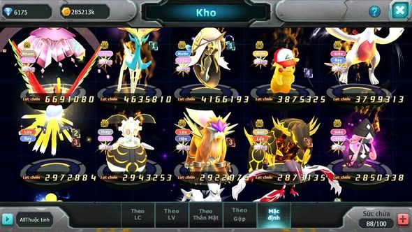 MÃ : #TTS5328 - S1148 - DIANCIE BÁ CHỦ XERM BC TAPU FINI BC PIKACHU BC LUGIA BC SƯ TỬ BC QVLD BC NHIỀU PET HT