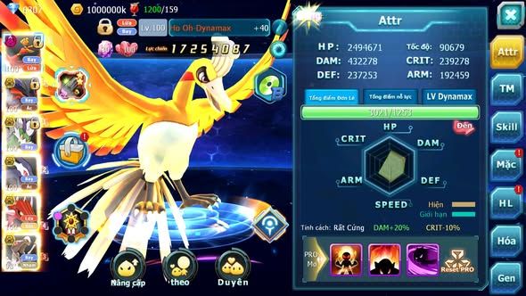 MÃ : #TTS5363 - S1548 - TOP 48 - V11 - HOOH DYNAMAX YVETAL BC THẦN GIÓ BC SHADOW LUGIA BC NHIỀU PET HT NGON