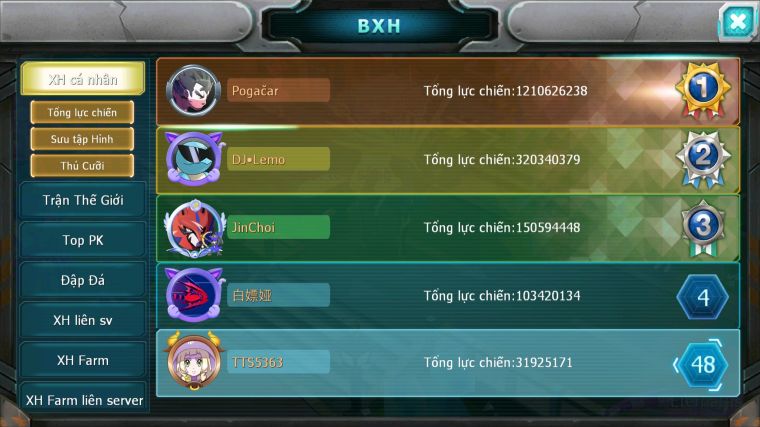 MÃ : #TTS5363 - S1548 - TOP 48 - V11 - HOOH DYNAMAX YVETAL BC THẦN GIÓ BC SHADOW LUGIA BC NHIỀU PET HT NGON