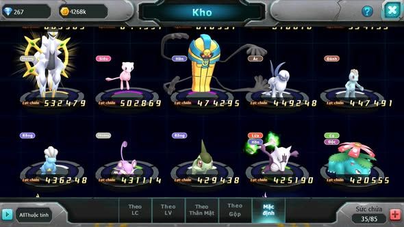 MÃ : #TTS5389 - S1828 - TOP27 - LUGIA BÁ CHỦ GIRATINA MES LATI NHIỀU PET HT