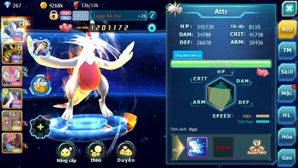 MÃ : #TTS5389 - S1828 - TOP27 - LUGIA BÁ CHỦ GIRATINA MES LATI NHIỀU PET HT