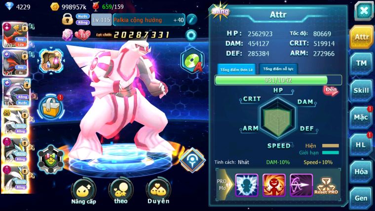 MÃ : #TTS5506 - S1253 -TOP3-4 ALL - HOOH CỘNG HƯỞNG DYANAMX LC KHỦNG YVETAL CH PALKIA CH UNVOA BÁ CHỦ WB DYANAMX 3 TEAM CỰC NGON