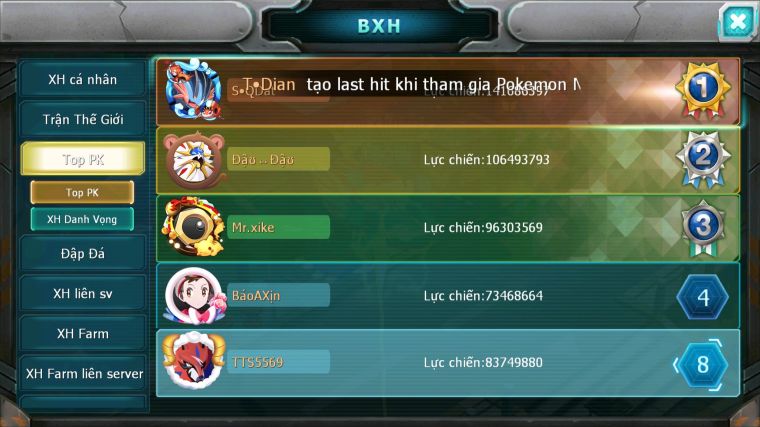 MÃ : #TTS5569 - S1275 - TOP8 - HOOH CỘNG HƯỞNG DYNAMAX YVETAL CH VUA KHIÊN BC RAYQUAZA PALKIA NHIỀU PET HT