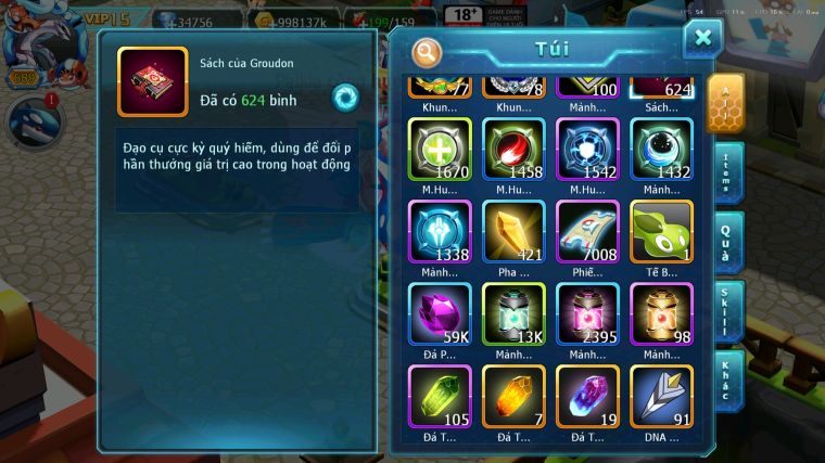MÃ : #TTS5618 - S1046 - TOP 1ALL - V15 - 34K KC - PALKIA CỘNG HƯỞNG HOOH CH DYNAMX DIANCIE CH DYNAMAX NHIỀU PET BC NGON