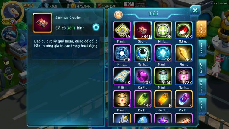 MÃ : #TTS5634 - S957 - TOP 18 - 3K8 SÁCH - PALKIA CỘNG HƯỞNG FULL SS HOOH DYNAMX DIANCIE BC CẶP CÁ BC NHIỀU PET HT