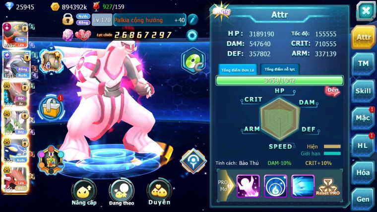 MÃ : #TTS5802 - S703 - TOP4 - V11 - HOOH CỘNG HƯỞNG DYNAMAX PALKIA CỘNG HƯỞNG BTAA NHIỀU PET HT BUILD NGON