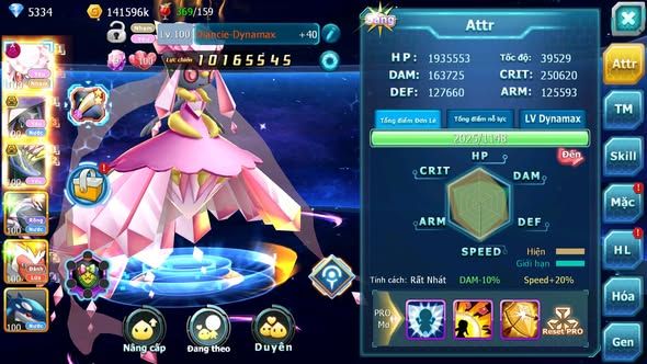 MÃ : #TTS5833 - S1705 - V9 - DIANCIE DYNAMAX TAPU FINI BC XERM BC PALKIA NHIỀU PET HT