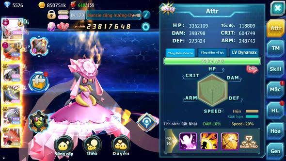 MÃ : #TTS5856 - S1162 - TOP 36 - V13 - DIANCIE CỘNG HƯỞNG DYANAMX HOOH DYNAAMX TAPU FINI BC PALKIA BC NHIỀU PET HT
