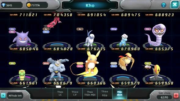 MÃ : #TTS5871 - S1799 - TOP 15 - V6 -  UNVOA CẶP LATI BÁ CHỦ ZEVIL MES LUGIA KYOGRE NHIỀU PET HT