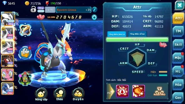 MÃ : #TTS5871 - S1799 - TOP 15 - V6 -  UNVOA CẶP LATI BÁ CHỦ ZEVIL MES LUGIA KYOGRE NHIỀU PET HT