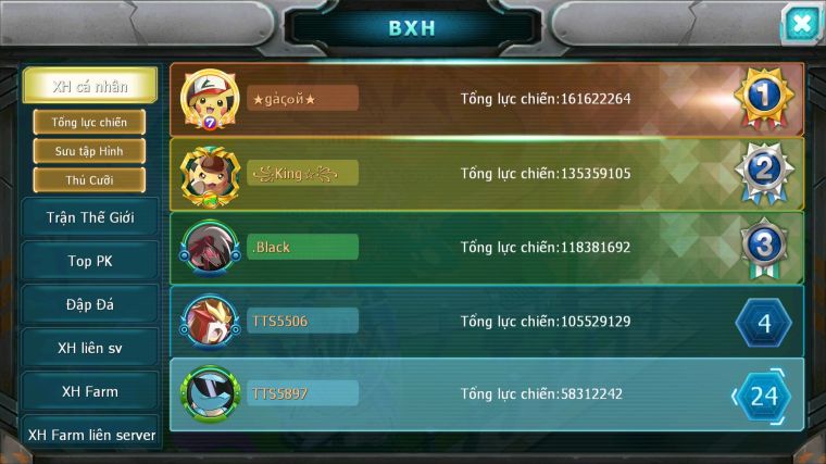MÃ : #TTS5897 - S1245 - TOP 24 - V12 - HOOH & DIANICE CỘNG HƯỞNG DYANAMX RAYQUAZA BC PIKACHU DYANAX NHIỀU PET BÁ CHỦ