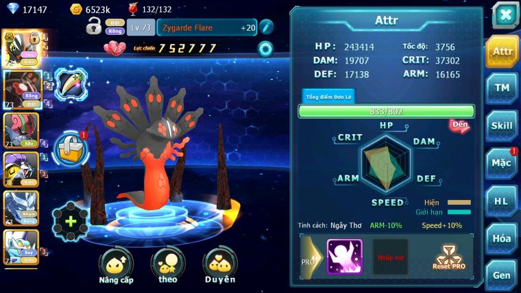MÃ : #TTS5930 - S1872 - TOP 15 - V9 - Tapu koko bá chủ Zflare raikou rắn băng đua top ngon
